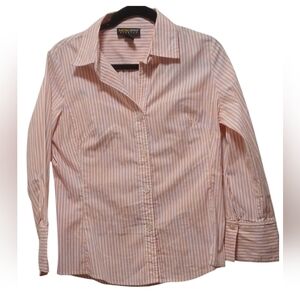 MetroStyle - Pink & White Striped Button Down Blouse W/Long Sleeve, Size 10